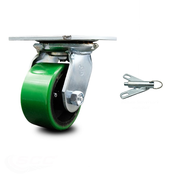 4 Inch Green Poly on Cast Iron Caster with Ball Bearing and Swivel Lock SCC